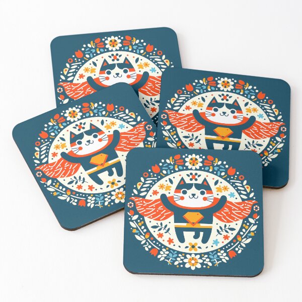 Item preview, Super Cat to the Rescue! - Scandinavian Folk Art by heidiannemorris © designed and sold by FOLK ART FUSION by heidiannemorris.