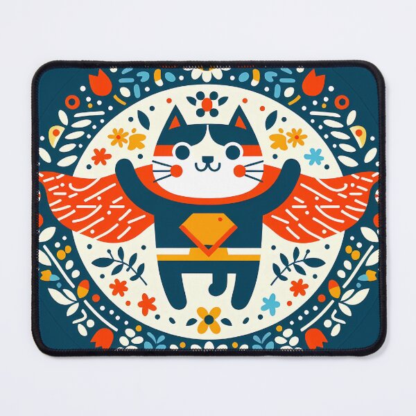 Item preview, Super Cat to the Rescue! - Scandinavian Folk Art by heidiannemorris © designed and sold by FOLK ART FUSION by heidiannemorris.