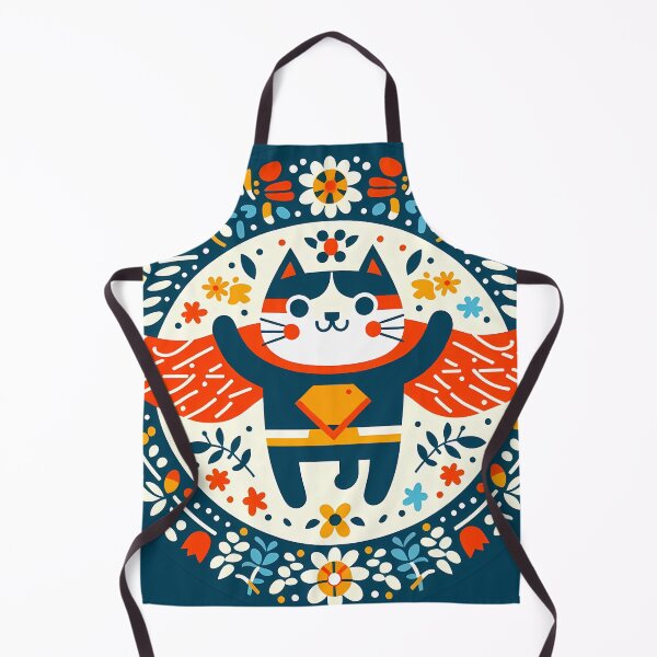 Item preview, Super Cat to the Rescue! - Scandinavian Folk Art by heidiannemorris © designed and sold by FOLK ART FUSION by heidiannemorris.