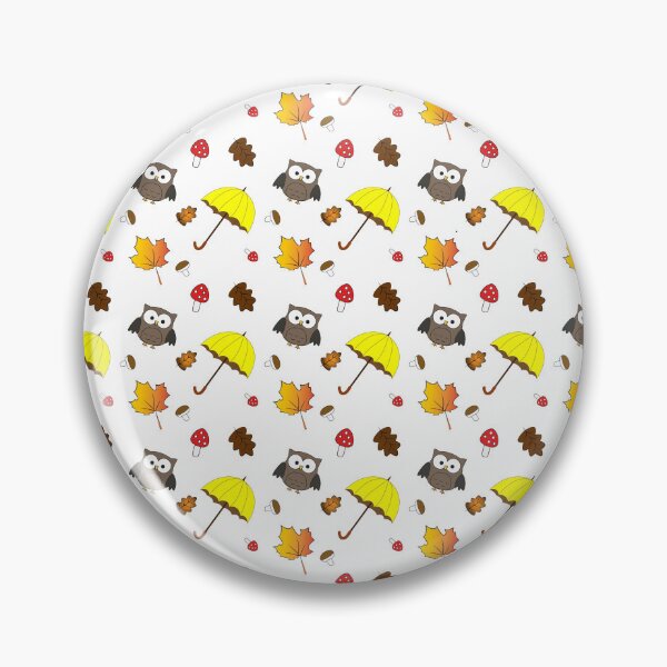 Item preview, Seamless autumn pattern featuring an owl, umbrella, colorful leaves, mushrooms, and fly agaric	 designed and sold by kitosonito.