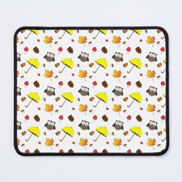 Item preview, Seamless autumn pattern featuring an owl, umbrella, colorful leaves, mushrooms, and fly agaric	 designed and sold by kitosonito.