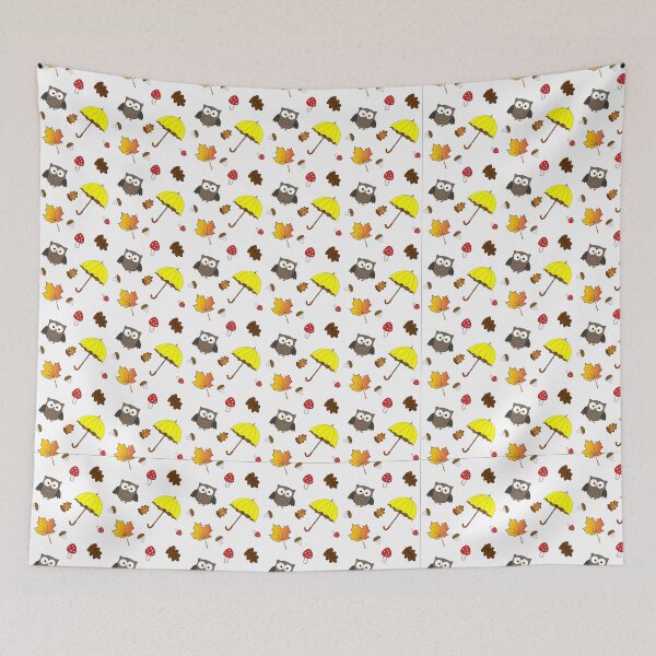 Item preview, Patrón de otoño sin costuras con un búho, un paraguas, hojas de colores, hongos y amanita muscaria. designed and sold by kitosonito.