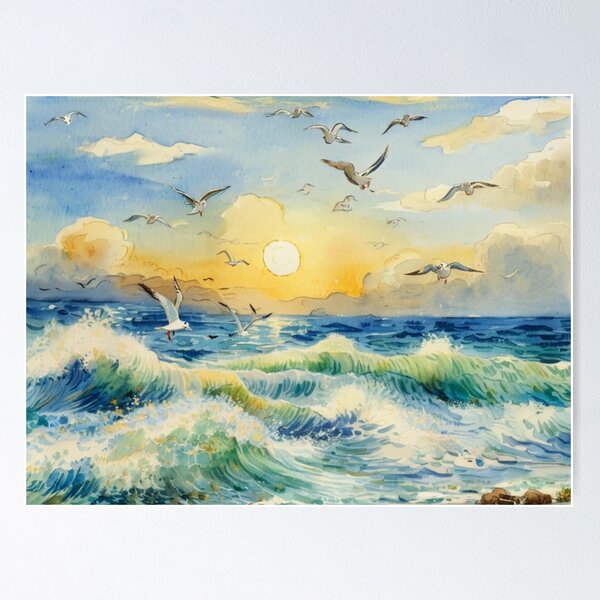 Item preview, The breaking surf 3（watercolour + AI) designed and sold by artsmeow.