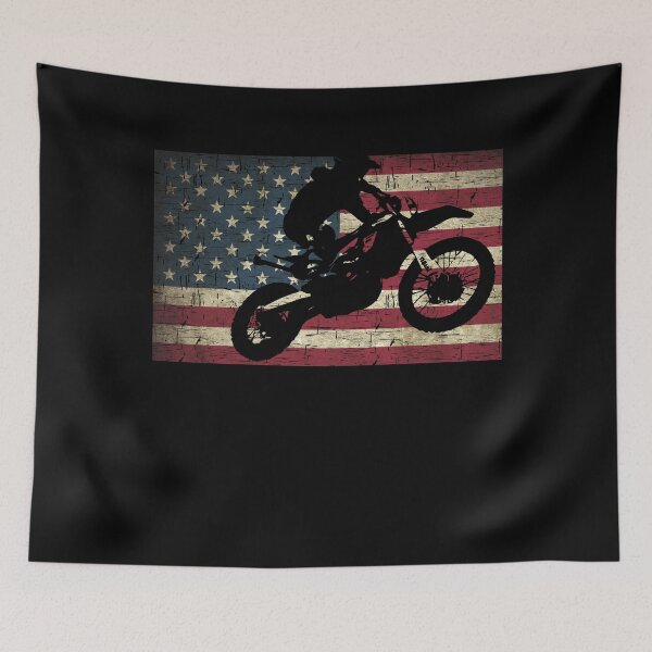 Item preview, Dirt Bike Black Silhouette on Distressed Flag designed and sold by LarkDesigns.