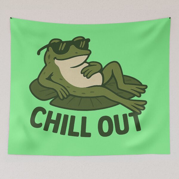 Item preview, Chill Out Frog on Lily Pad – Cartoon Relaxation Vibes designed and sold by MugLifeCo.