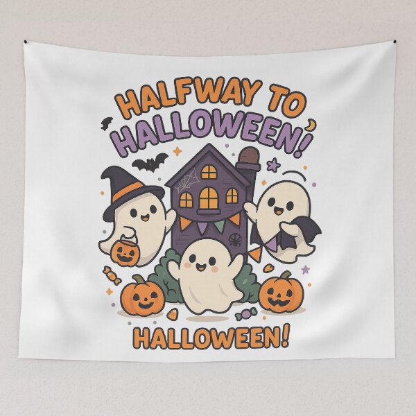 Item preview, Halfway to Halloween – Cute Ghosts & Haunted House Art designed and sold by Fantsy-world.