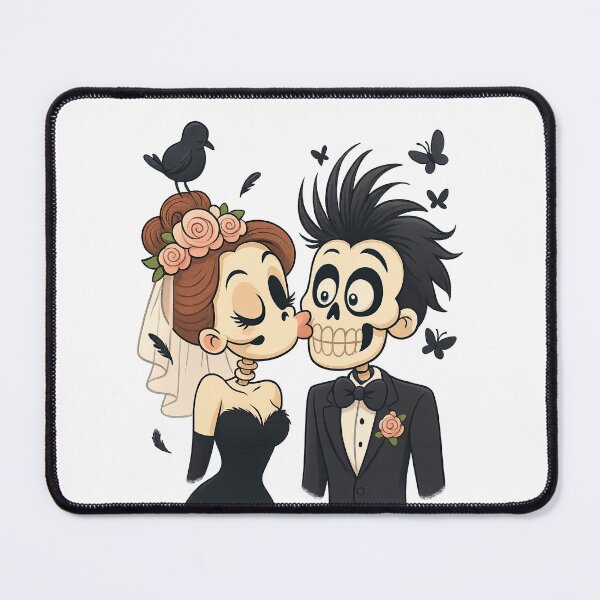 Item preview, Funny Skeleton Bride Kissing Groom – Cute Halloween Love Illustration designed and sold by MujernDesignArt.