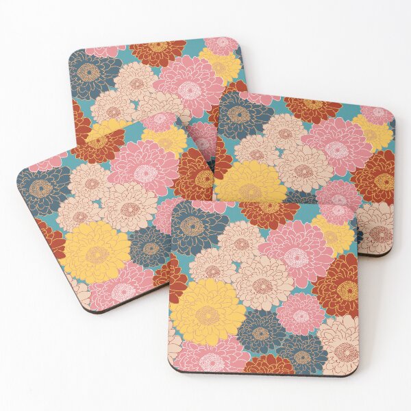 Item preview, Bold vibrant retro vintage large florals on teal blue background  designed and sold by PrettywithColor.