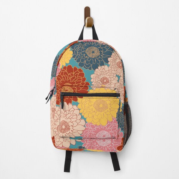 Item preview, Bold vibrant retro vintage large florals on teal blue background designed and sold by PrettywithColor.