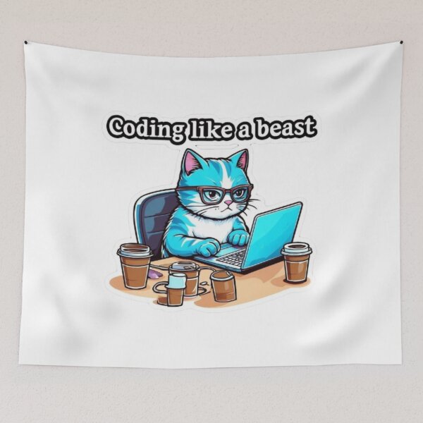 Item preview, Cat Coding Like a Beast designed and sold by PixelVibesOfficial.