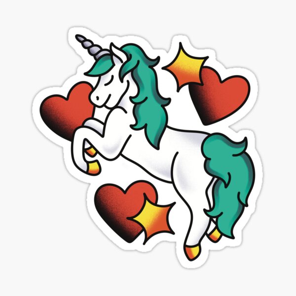 Item preview, Licorne bleu sarcelle/blanc (coeurs rouges et paillettes) designed and sold by TradStickers.