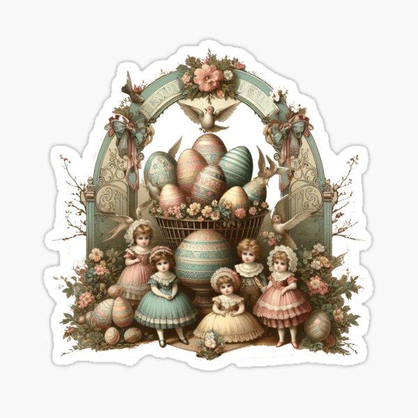 Item preview, "Victorian Easter Children - Vintage Holiday Card with Decorated Eggs and Doves designed and sold by freackly.