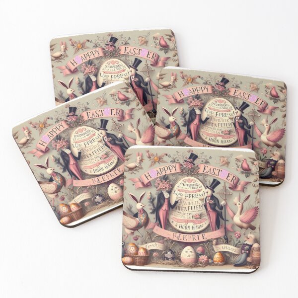 Item preview, Whimsical Victorian Easter Card with Anthropomorphic Egg Characters and Spring Animals designed and sold by freackly.
