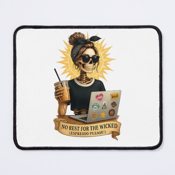 Item preview, Skeleton Girl Boss with Coffee – No Rest for the Wicked designed and sold by MujernDesignArt.