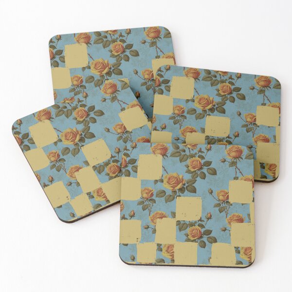 Item preview, Blue and Yellow Vintage Rose Checkerboard designed and sold by JJLosh.