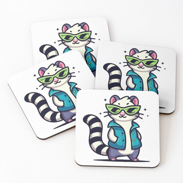 Item preview, Playful Cartoon Ferret in Indigo Vest and Lime Cat-Eye Shades – Whimsical Cool Look designed and sold by Confuzz1ed.
