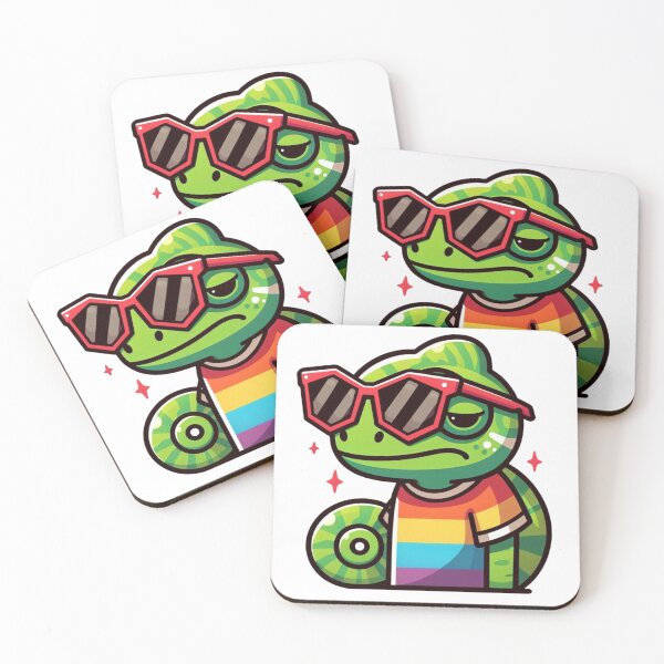 Item preview, Colorful Cartoon Chameleon in Rainbow Tee and Red Shades – Vivid Cool Camo designed and sold by Confuzz1ed.