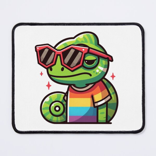 Item preview, Colorful Cartoon Chameleon in Rainbow Tee and Red Shades – Vivid Cool Camo designed and sold by Confuzz1ed.
