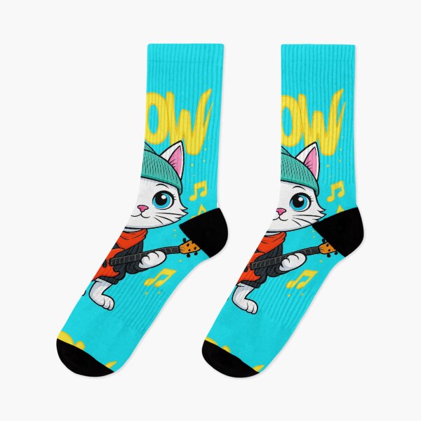 Item preview, Neon Rocker Kitten – White Cat with Heterochromia and Guitar designed and sold by Idelab-11.