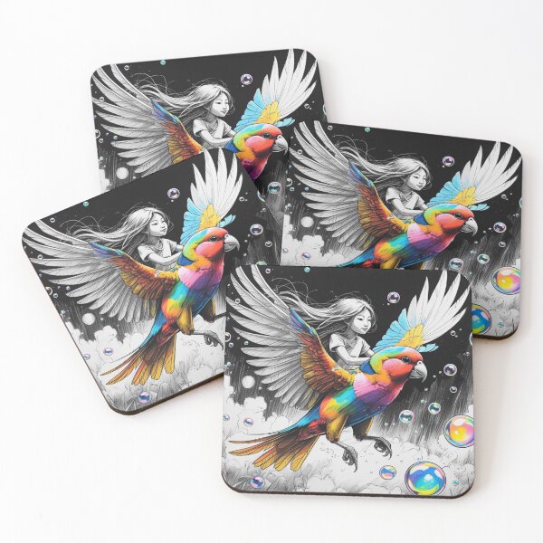 Item preview, Girl Riding a Colorful Bird designed and sold by AlinaSCorner.