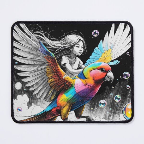 Item preview, Girl Riding a Colorful Bird designed and sold by AlinaSCorner.