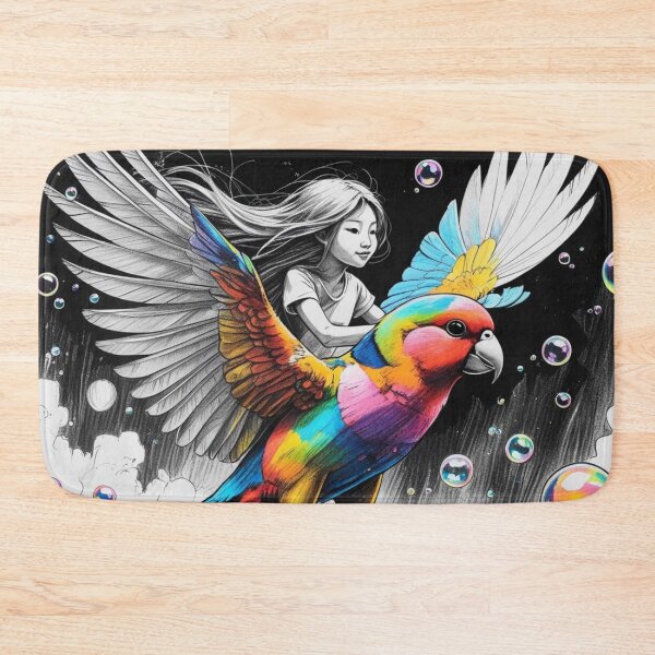 Item preview, Girl Riding a Colorful Bird designed and sold by AlinaSCorner.