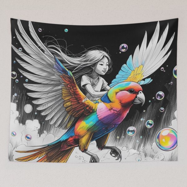 Item preview, Girl Riding a Colorful Bird designed and sold by AlinaSCorner.