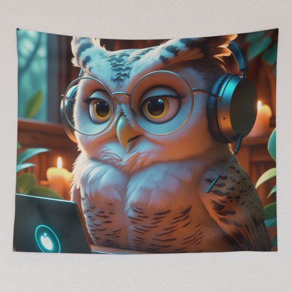 Item preview, Charming Owl with Headphones - Cozy Study Vibes designed and sold by MINSET WEAR ® – Born from Mindset, Built on Discipline..