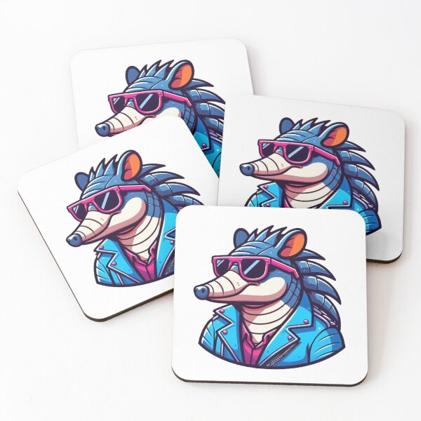 Item preview, Smirking Cartoon Armadillo in Blue Jacket and Pink Shades – Retro Cool Vibes designed and sold by Confuzz1ed.