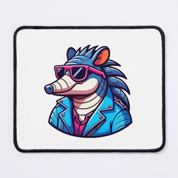 Item preview, Smirking Cartoon Armadillo in Blue Jacket and Pink Shades – Retro Cool Vibes designed and sold by Confuzz1ed.