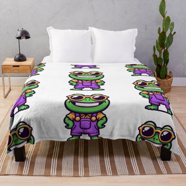 Item preview, Cartoon Frog in Purple Overalls and Yellow Shades – Playfully Cool Amphibian designed and sold by Confuzz1ed.
