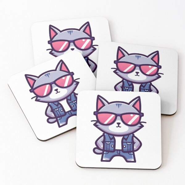 Item preview, Sassy Cartoon Cat in Denim Vest and Purple Shades – Cool Kitty Attitude designed and sold by Confuzz1ed.