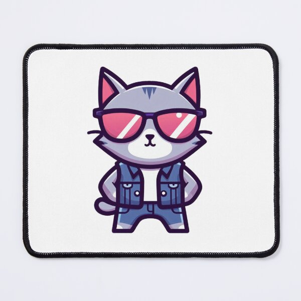 Item preview, Sassy Cartoon Cat in Denim Vest and Purple Shades – Cool Kitty Attitude designed and sold by Confuzz1ed.