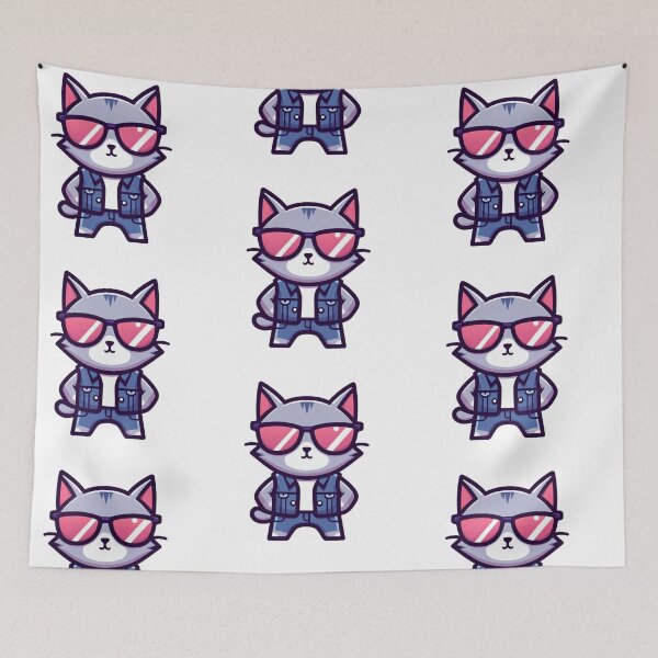 Item preview, Sassy Cartoon Cat in Denim Vest and Purple Shades – Cool Kitty Attitude designed and sold by Confuzz1ed.