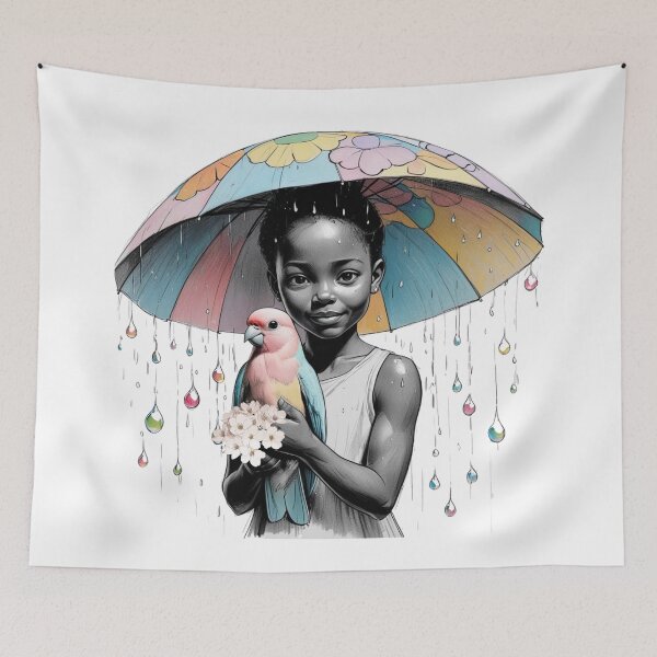 Item preview, Girl With a Parrot and a Colorful Umbrella  designed and sold by AlinaSCorner.