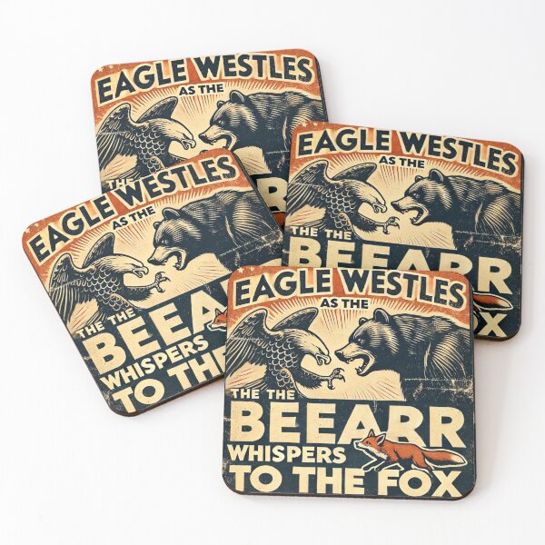 Item preview, Vintage Wildlife Poster - "Eagle Wrestles Bear as Fox Whispers" Nature Allegory designed and sold by freackly.