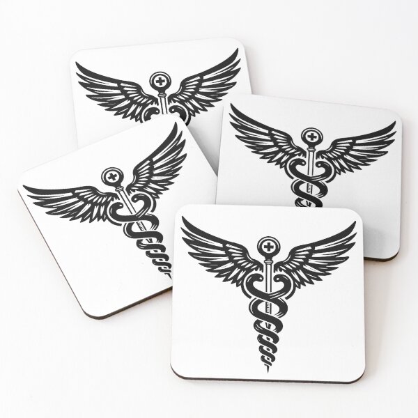 Item preview, Minimal Caduceus Symbol – Black Medical Art with Snakes and Wings designed and sold by EmeraldeaArt.