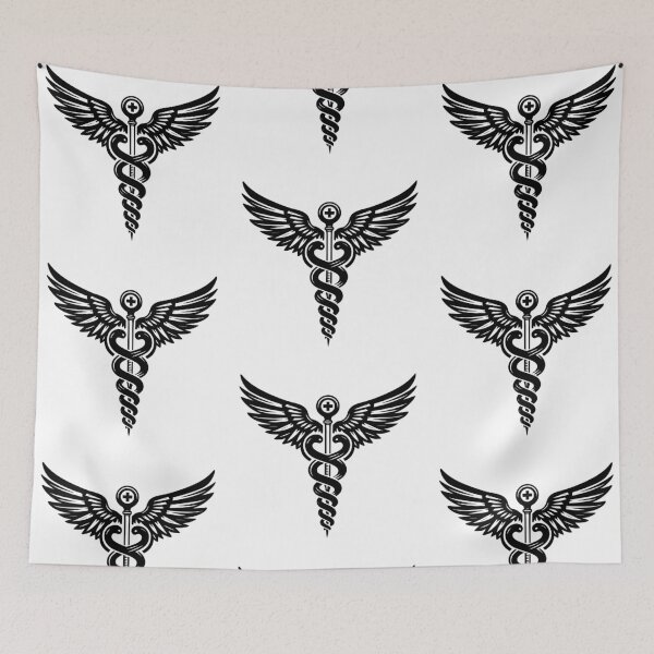 Item preview, Minimal Caduceus Symbol – Black Medical Art with Snakes and Wings designed and sold by EmeraldeaArt.