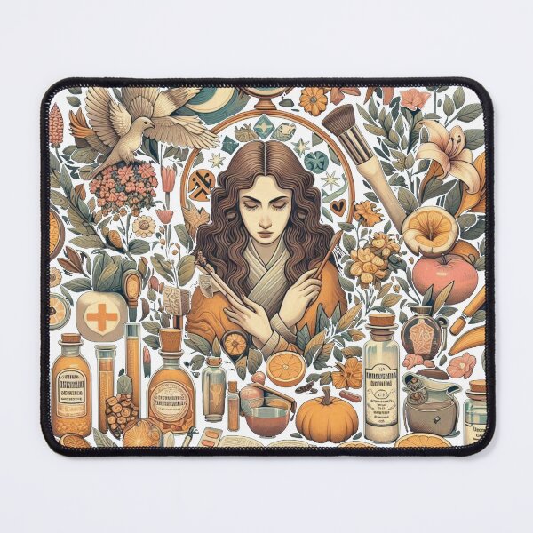 Item preview, Botanical Witch Art - Herbalist Woman Surrounded by Natural Elements and Potions designed and sold by freackly.
