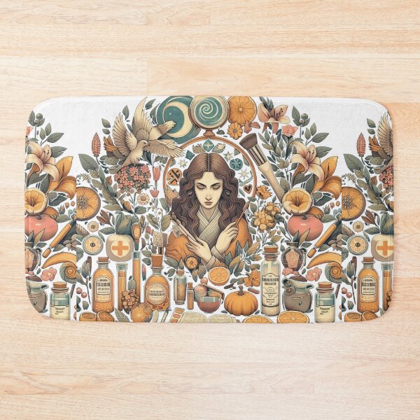 Item preview, Botanical Witch Art - Herbalist Woman Surrounded by Natural Elements and Potions designed and sold by freackly.