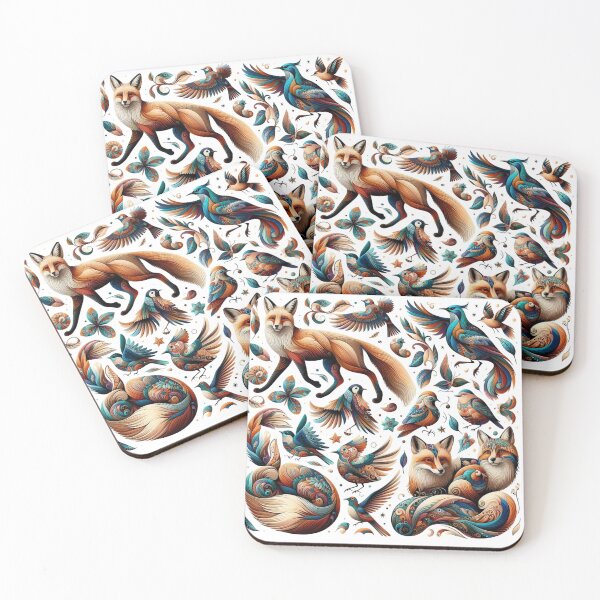 Item preview,  Ornate Wildlife Pattern - Decorative Foxes and Birds with Intricate Folk Art Details designed and sold by freackly.