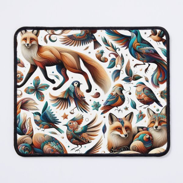 Item preview,  Ornate Wildlife Pattern - Decorative Foxes and Birds with Intricate Folk Art Details designed and sold by freackly.