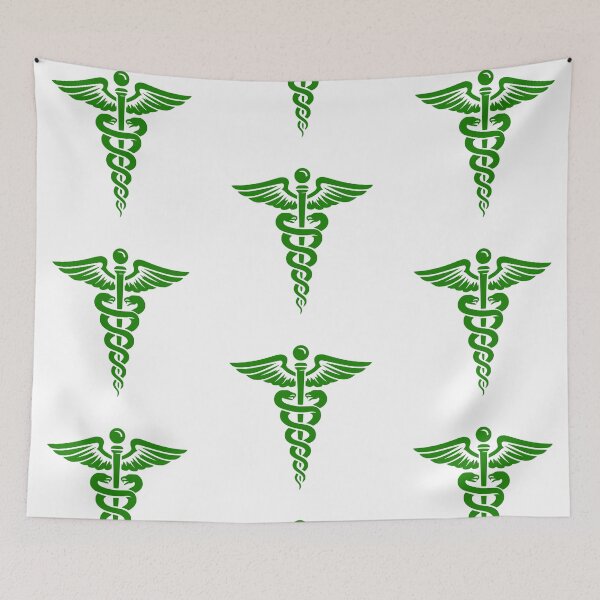 Item preview, Green Minimal Caduceus Symbol – Medical Art with Snakes and Wings designed and sold by EmeraldeaArt.