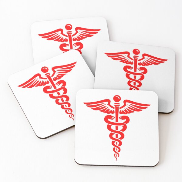 Item preview, Red Minimal Caduceus Symbol – Medical Art with Snakes and Wings designed and sold by EmeraldeaArt.