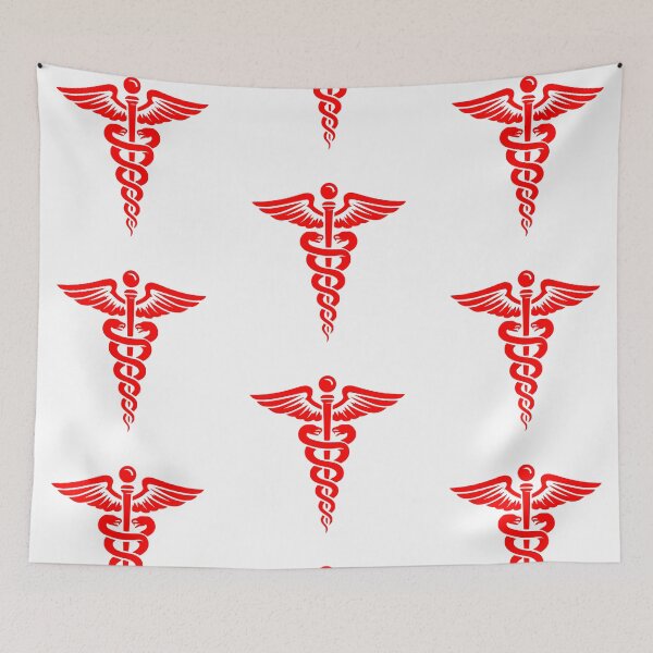 Item preview, Red Minimal Caduceus Symbol – Medical Art with Snakes and Wings designed and sold by EmeraldeaArt.