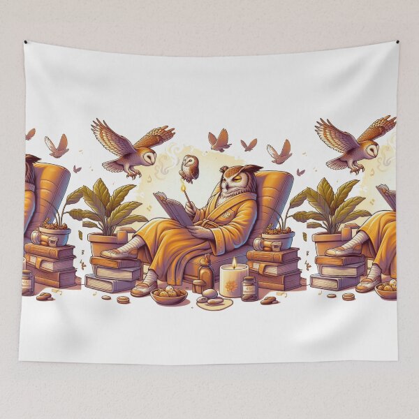 Item preview,  Cozy Owl Reading Scene - Whimsical Autumn Illustration with Books and Candles designed and sold by freackly.