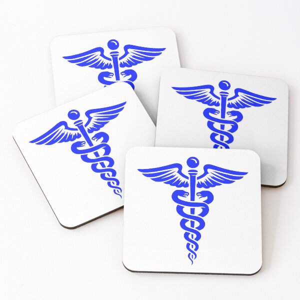 Item preview, Blue Minimal Caduceus Symbol – Medical Art with Snakes and Wings designed and sold by EmeraldeaArt.