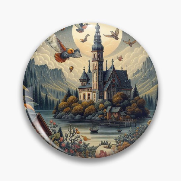 Item preview,  Magical Alpine Castle - Fairy Tale Landscape with Flying Birds and Autumn Harvest designed and sold by freackly.