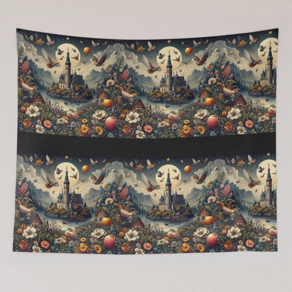 Item preview,  Magical Alpine Castle - Fairy Tale Landscape with Flying Birds and Autumn Harvest designed and sold by freackly.