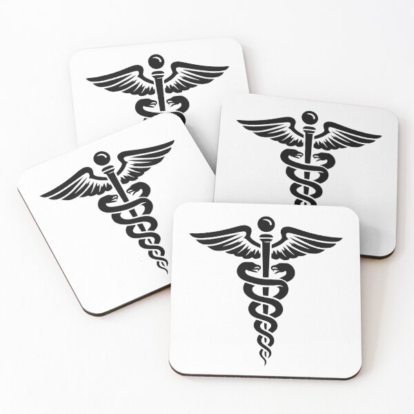 Item preview, Black Minimal Caduceus Symbol – Medical Art with Snakes and Wings designed and sold by EmeraldeaArt.